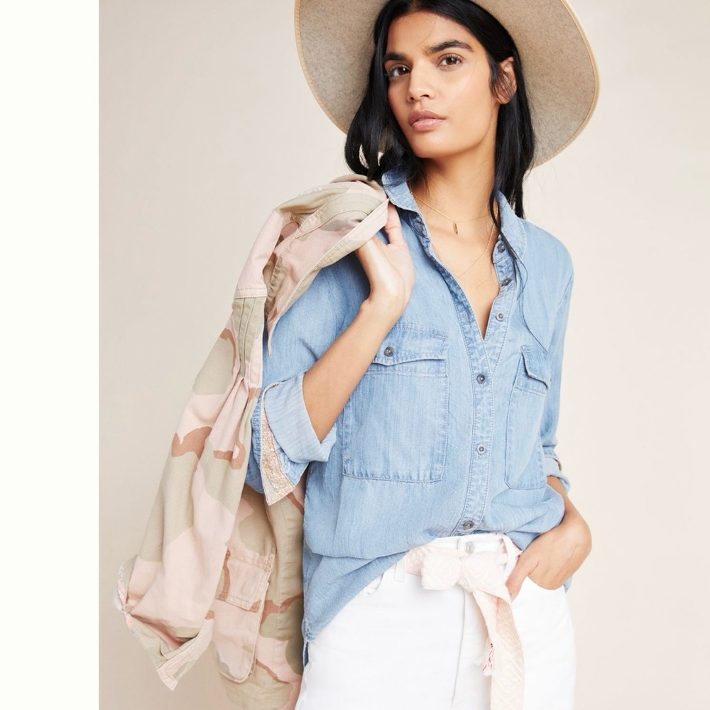 Anthropologie Light Blue Denim Button-Down Shirt